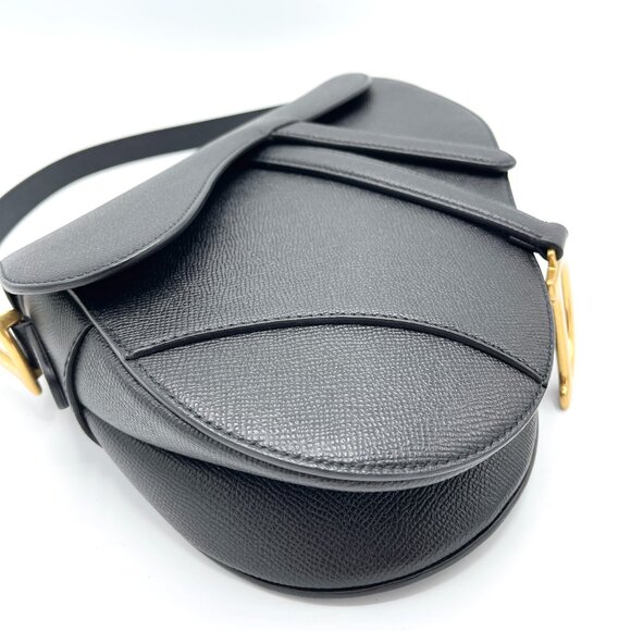 Dior Black Grained GHW Medium Saddle Bag w/ Strap - Picture 7 of 10